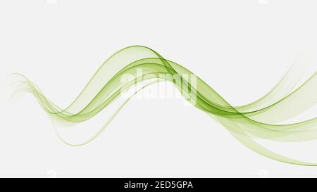 Abstract green wavy lines. Color vector background. Smoke transparent green wave Stock Vector