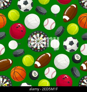 Sport ball pattern. Vector seamless background of balls for soccer football, volleyball and rugby, tennis and baseball game, basketball, golf with bow Stock Vector