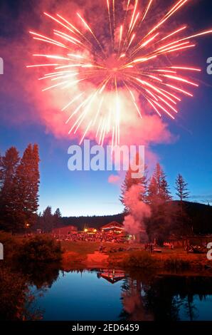 Independence Day celebration at the Yaak River Tavern and Mercantile along the Yaak River. Yaak, Montana. (Photo by Randy Beacham) Stock Photo