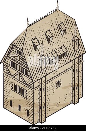 Medieval Building Map Icon Vintage Illustration Stock Vector