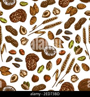 Nuts and seeds mix seamless pattern set isolated vector illustration ...