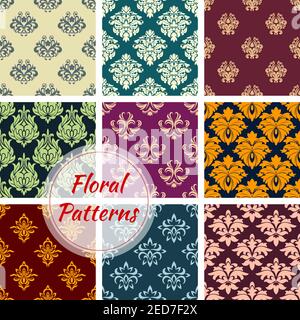 Luxury flowery patterns. Flourish baroque background with rococo design. Vector floral backdrops and ornate ornament tiles set of seamless tracery mot Stock Vector