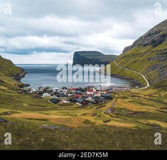 Tjornuvik beautiful town in the Faroe Islands, sit on the north coast of Streymoy, Beautiful Scandinavian Village, Located On The Faroe Islands Stock Photo