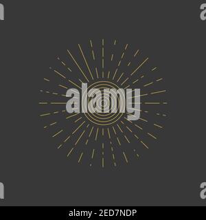 Linear sun tattoo. Geometric line abstract sun isolated on black background. Vector element Stock Vector