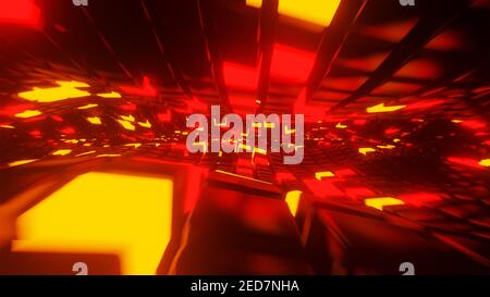 A moving neon light cubes corridor 3D render Stock Photo