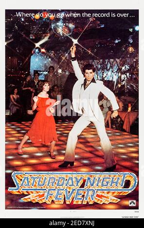 Saturday Night Fever (1977) directed by John Badham and starring John Travolta, Karen Lynn Gorney and Barry Miller. Cult movie about a teenager who finds freedom on the dance floor at a local disco. Stock Photo