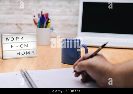 Work from home social distance concepts on covid-19 outbreak government political situation security and health solution Stock Photo
