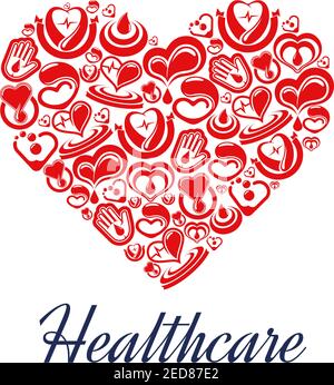 Heart with pulse and blood drop icons in form of heart. Cardiogram organ with heartrate medical treatment. Can be used for hospital or clinic, hospice Stock Vector