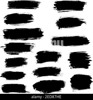 Vector black paint brush strokes, highlighter lines or felt-tip pen marker horizontal blobs. Marker pen or watercolor isolated lines or brushstrokes a Stock Vector