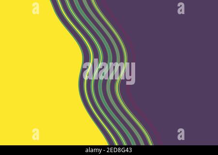 An illustration of wavy patterns on yellow and purple split background Stock Photo