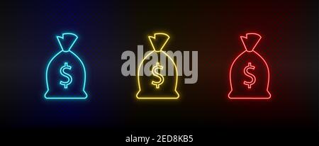 Neon icon set finance, investment. Set of red, blue, yellow neon vector icon Stock Vector
