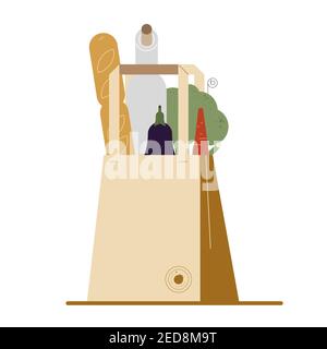 Eco bag with vegetables isolated from white background. Shopping vegan food. Stock Vector