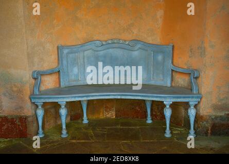 Ornate Blue Gray Bench In Orange Painted Alocove Stock Photo