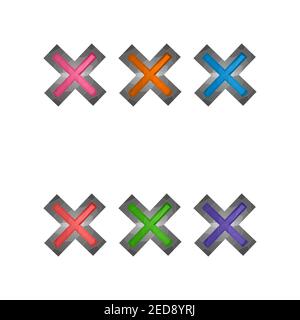 Gaming elements isolated on white background. Design for computer game. Symbols NO and icons. Collection buttons delete for games and app. Different Stock Vector