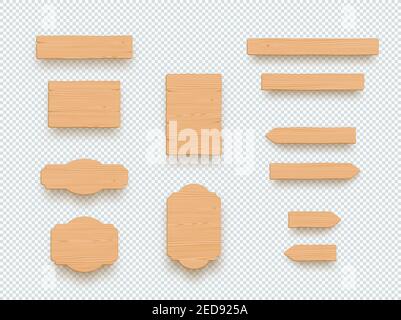 Wooden Sign Plain Empty 3d Board Banner Elements Set Stock Vector
