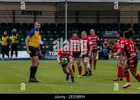 London, UK. 14th Feb, 2021. during the Allianz Premier 15s game between Saracens Women and Gloucester Hartpury Women at StoneX Stadium in London, England. Credit: SPP Sport Press Photo. /Alamy Live News Stock Photo