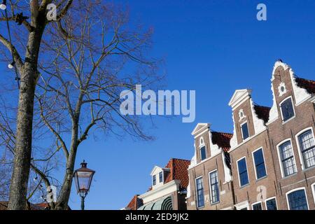view at historic facade of Blokzijl in Holland Stock Photo