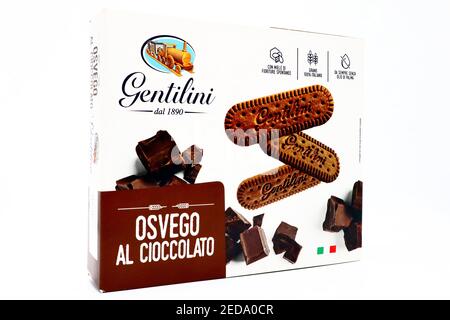 Osvego Chocolate Cookies produced in Italy by Gentilini Stock Photo