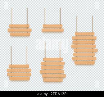 Wooden Sign Plain Empty 3d Hanging Board Banners Set Stock Vector
