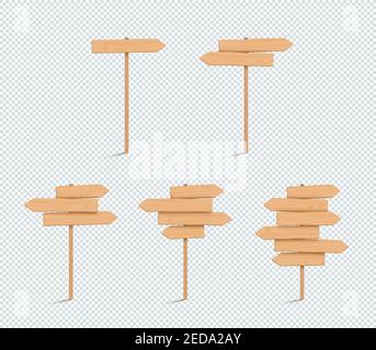 Wooden signpost with two arrow planks, one with a hole, pointing in ...