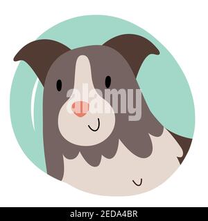 Cute border collie shepherd dog avatar, cute farm animal hand drawn illustration, isolated vector illustration Stock Vector