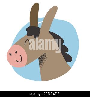Donkey avatar, cute farm animal hand drawn illustration, isolated vector illustration Stock Vector