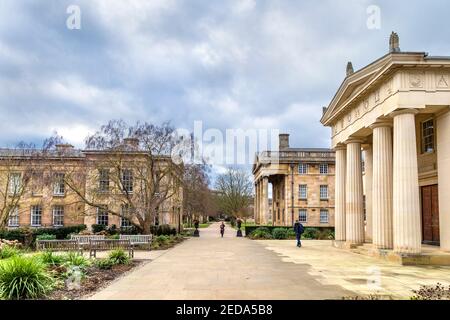 Downing College and The Maitland Robinson Library on the right at University of Cambridge, Cambridge, UK Stock Photo