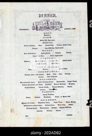 DAILY DINNER MENU (held by) CRAWFORD HOUSE (at) (NEW ENGLAND) (STAGE STOP) Stock Photo