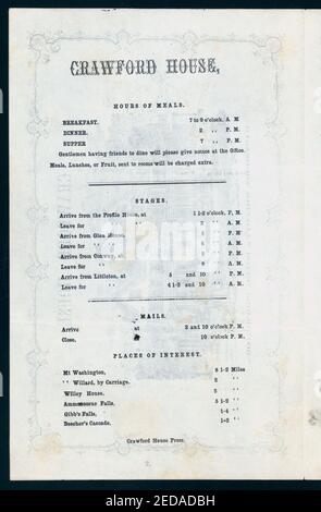 DAILY DINNER MENU (held by) CRAWFORD HOUSE (at) (NEW ENGLAND) (STAGE STOP) Stock Photo