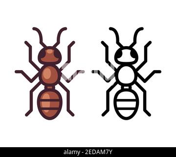 Vector ant icon or logo. Cartoon color and black and white symbol. Simple flat design illustration. Stock Vector