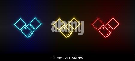 Neon icon set agreement, business. Set of red, blue, yellow neon vector icon Stock Vector