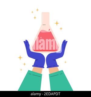 Lab experiment flask. Vaccine discovery concept. Stock Vector