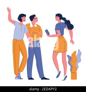 Young women in casual clothes saying hello. Stock Vector