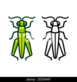 Vector grasshopper icon or logo. Color and black and white symbol. Simple flat design illustration. Stock Vector