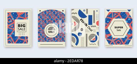 Geometry banner set. Memphis pattern. Vector illustration for advertising. Big sale, super sale, flash deal Stock Vector