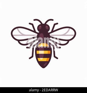 Vector bee icon. Simple cartoon illustration, geometric flat design. Stock Vector