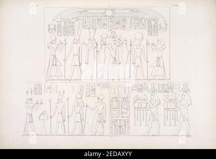 Fig. 1. Offerte di Menphtah II (Merneptah) figlio e successore di Ramses III (II), alle deità di Silsilis. Fig. 2. Offerta del medesimo ad Atmu, Mandu, e Amenôf I, capo della dinastia XVIII. Stock Photo