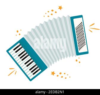 Accordion, modern musical instrument. Classic accordion, harmonious sound. Flat style keyboard wooden musical instrument, work in the ensemble. Vector Stock Vector