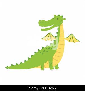 Green dragon, vector illustration in cartoon style Stock Vector