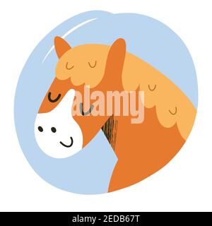 Cute horse avatar, cute farm animal hand drawn illustration, isolated vector illustration Stock Vector