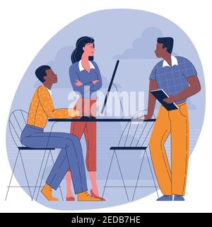 Colleagues talking to each other in modern office Stock Vector