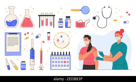 Concept poster with various medical objects. Stock Vector