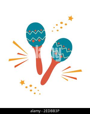 Maracas. Musical Instrument. Maraca, Cuba, Mexico, Carnival Percussion Instrument Vector illustration in flat style Stock Vector