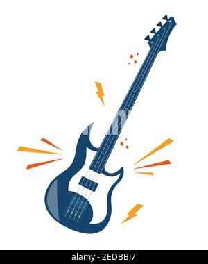 Electric guitar flat vector illustration. Rock music instrument, navy blue color Stock Vector