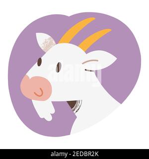 White goat avatar, cute farm animal hand drawn illustration, isolated vector illustration Stock Vector