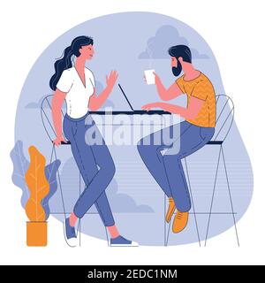 Young colleagues discussing business issues Stock Vector