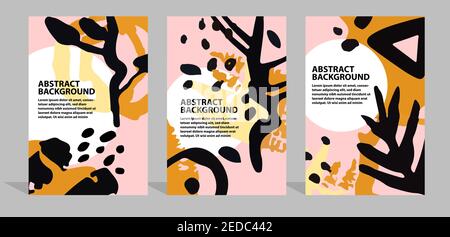 Tribal abstract backgrounds set with bold organic geometry shapes. Large design elements in trendy modern style. Good for packgage design, social medi Stock Vector