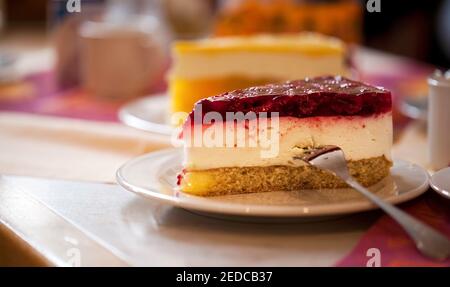 Delicious Cake and the Drinks on Table Stock Photo