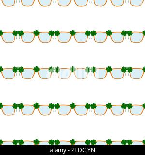 Illustration on theme Irish holiday St Patrick day, seamless eyeglasses. Pattern St Patrick day consisting of many identical eyeglasses on white backg Stock Vector