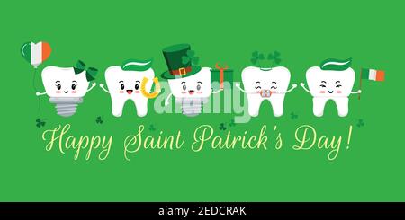 St Patrick day tooth with braces, implant and crown. Stock Vector
